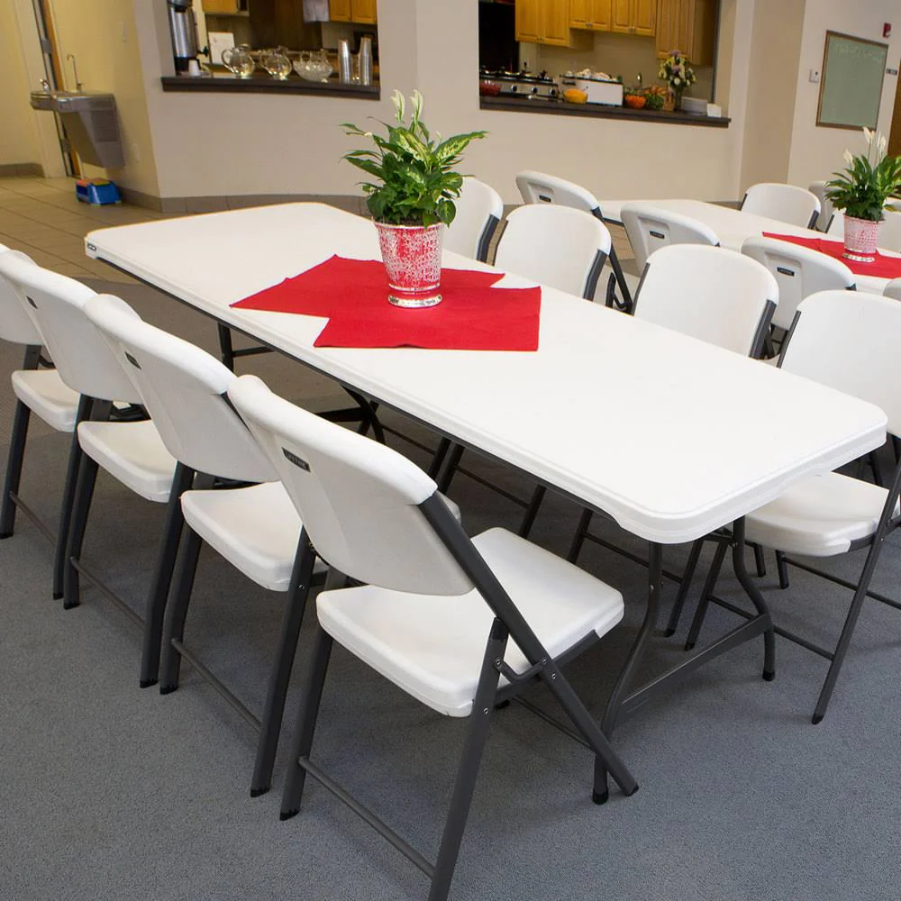 Lot de 4 tables pliantes commerciales empilables de 8 pieds - Blanc (80344)