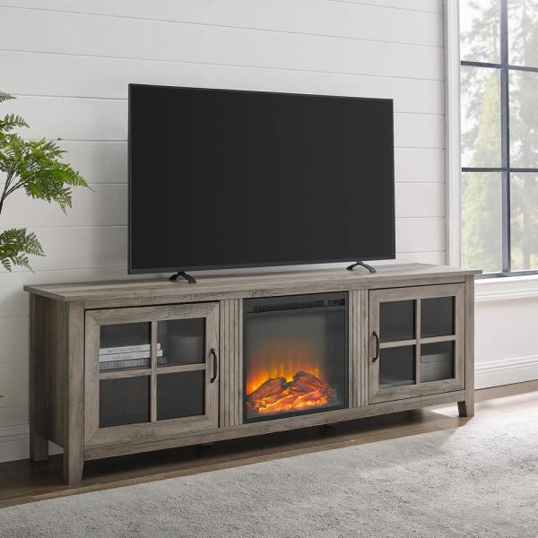70 in. Gray Wash Composite TV Stand 75 in. with Electric Fireplace