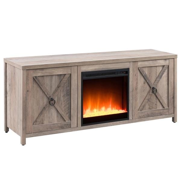 Granger 58 in. Gray Oak TV Stand with Crystal Fireplace Insert