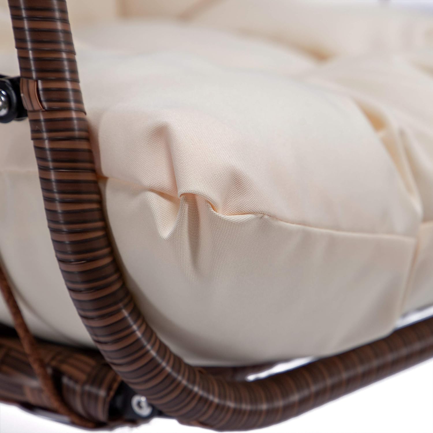 in Door Outdoor Patio Wicker Hanging Chair Swing Chair Patio Egg Chair UV Resistant Beige Cushion Aluminum Frame (Brown)