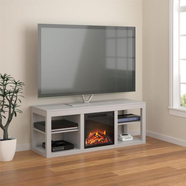 Nelson 59 in. Gray Particle Board TV Stand Fits TVs Up to 65 in. with Electric Fireplace