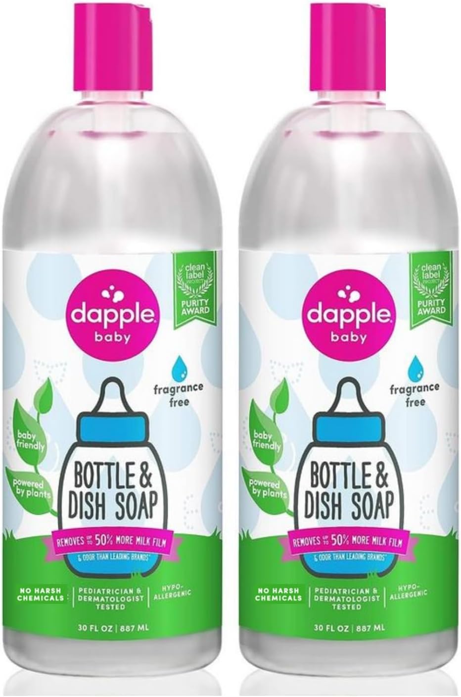 Dapple Baby, Bottle and Dish Soap Dish Liquid Plant Based Hypoallergenic 1 Pump Included, Packaging May Vary, Fragrance Free, 16.9 Fl Oz (Pack of 3)