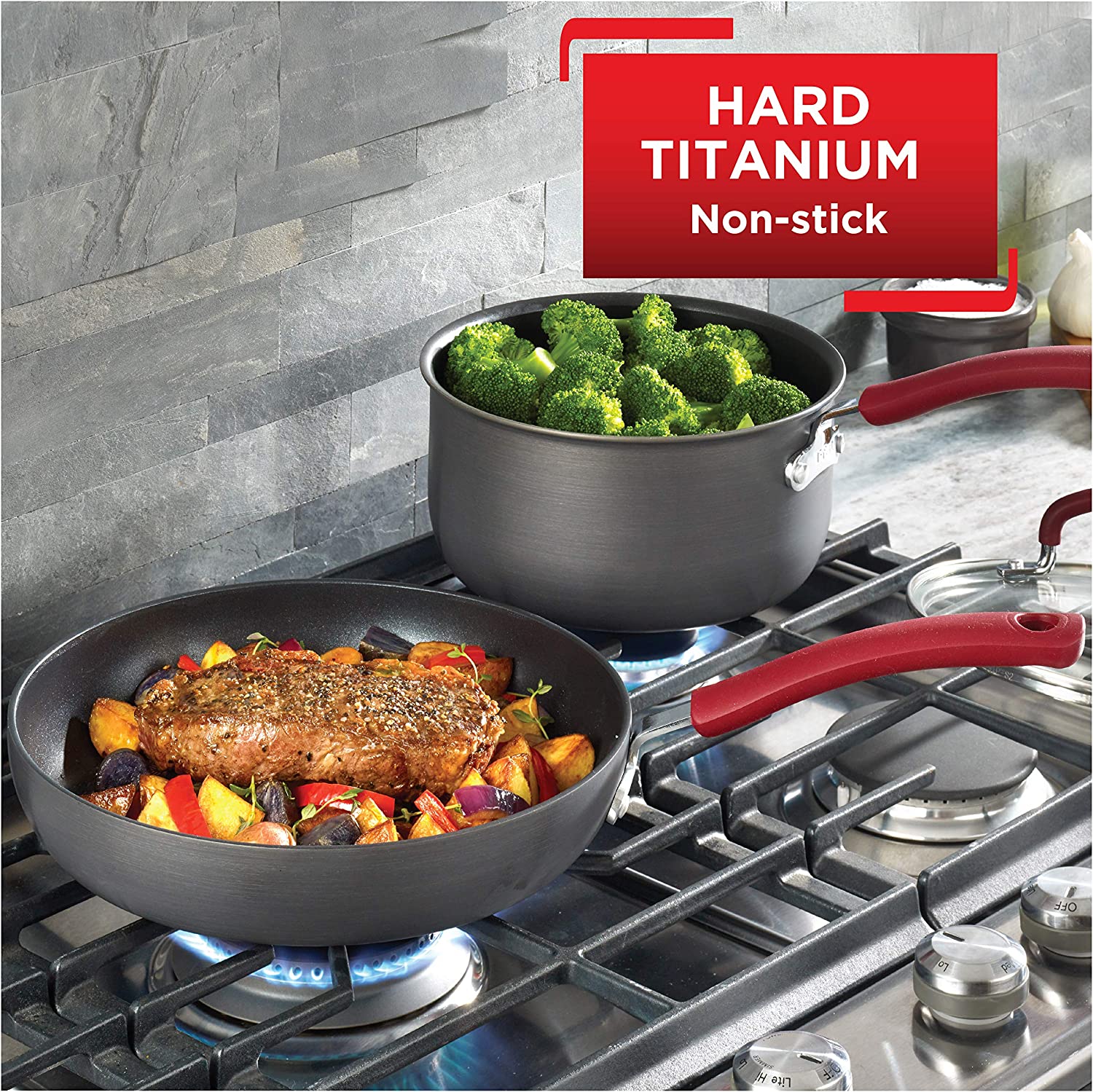 Ultimate Hard Anodized Nonstick Cookware Set 12 Piece Pots and Pans, Dishwasher Safe Red