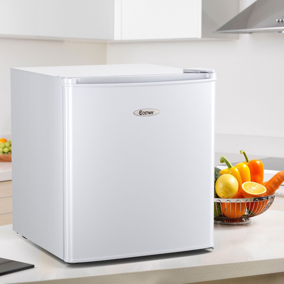 Mini Réfrigérateur 48L, 2 niveaux et porte-bouteille, bac à légumes, Silencieux 230V, 46 x 44 x 49 cm, Blanc