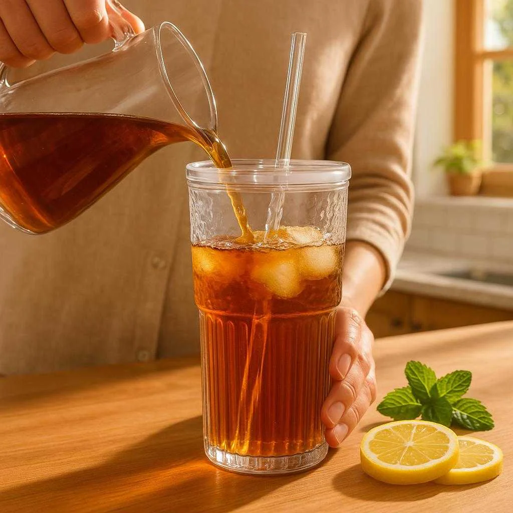 Glaskop med Genanvendelig Plast - Moderne Design, Ideel til Iskaffe og Juice