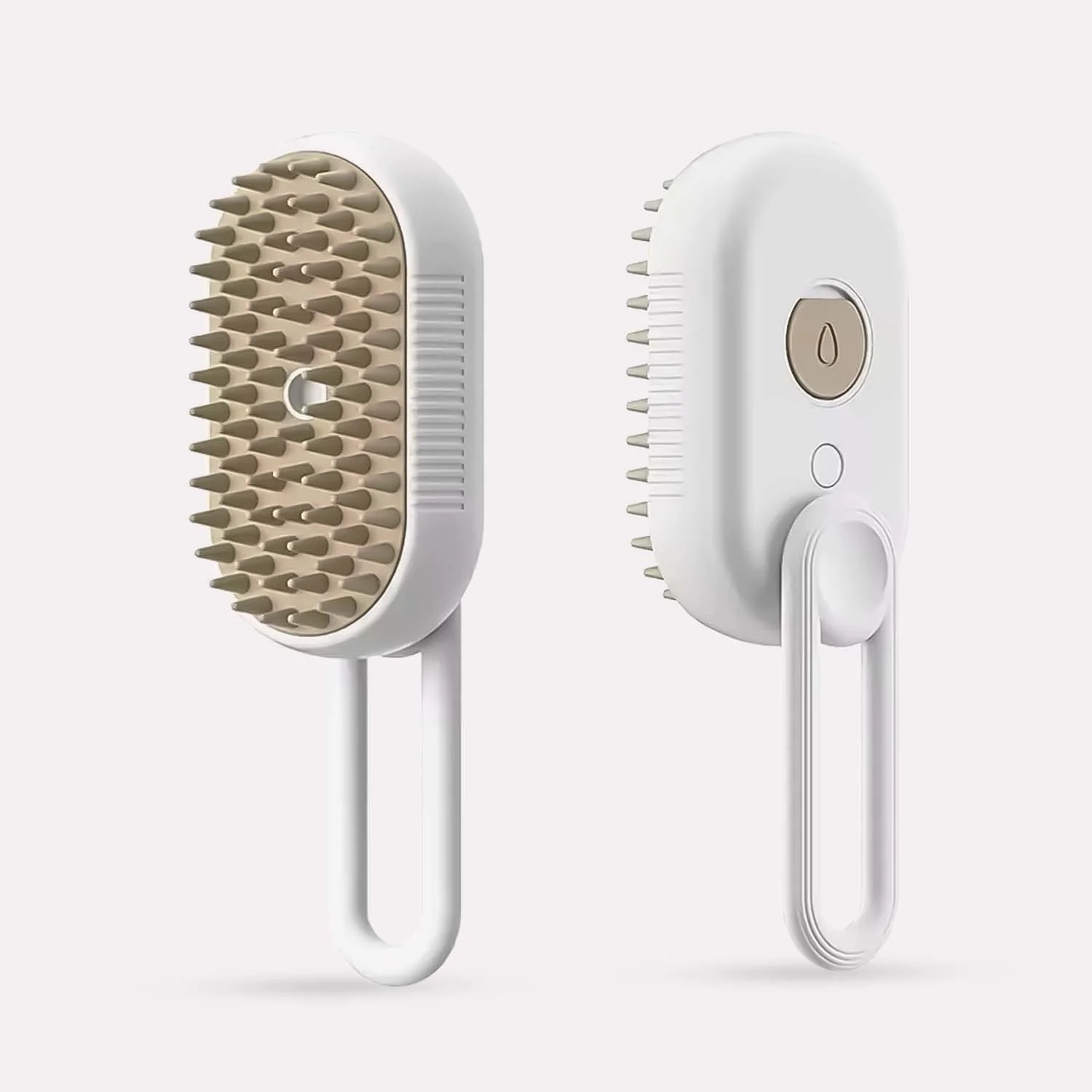 Dampb?rste til k?ledyr i hvid/beige - Sk?nsom pleje, silikone og ABS plast