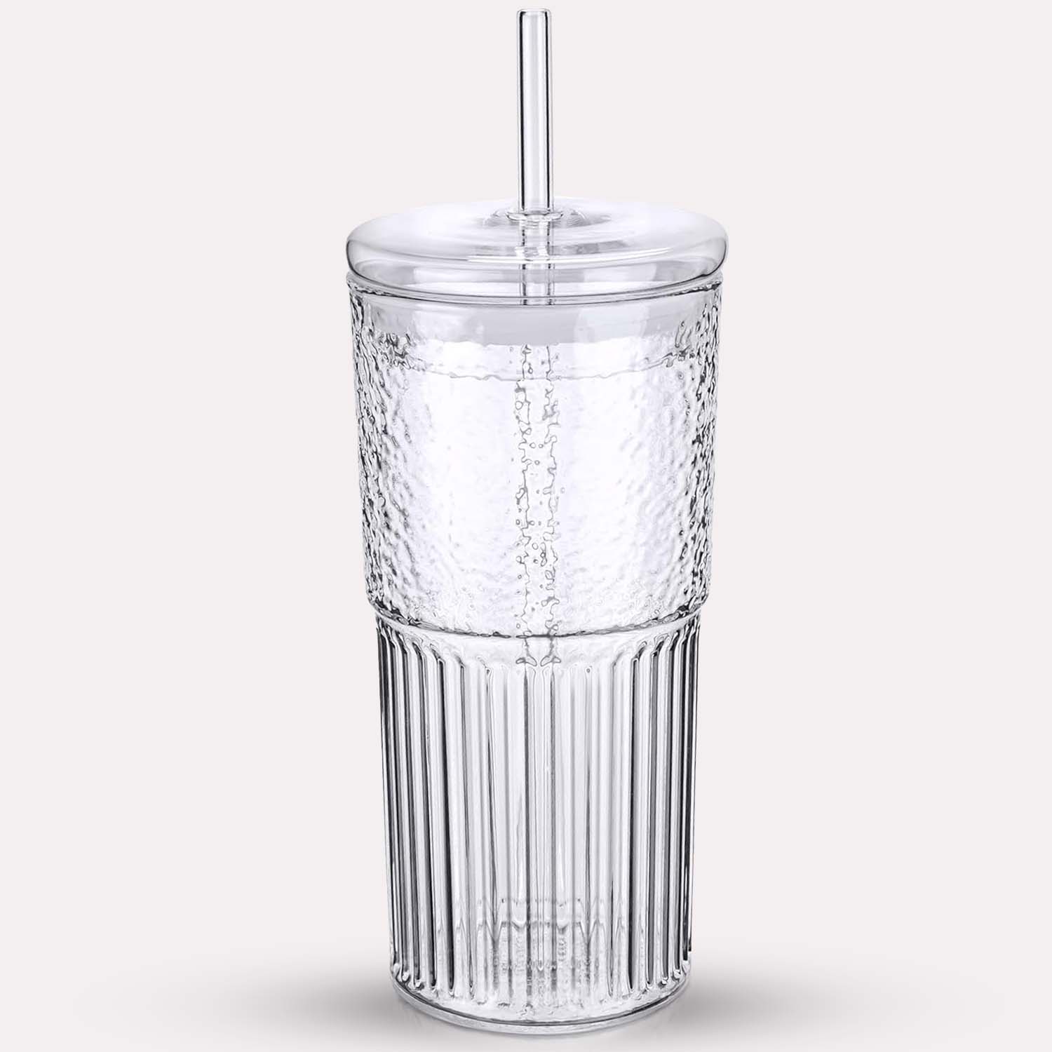 Glaskop med Genanvendelig Plast - Moderne Design, Ideel til Iskaffe og Juice