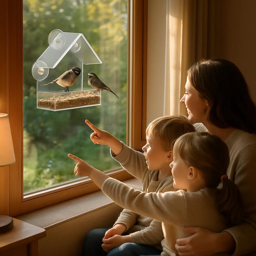 Design Transparent Fuglefoderhus - Sugekop Montering, Perfekt til Alle Haven