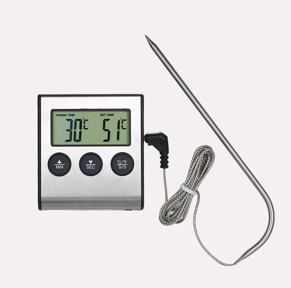 Stegetermometer Trådløst Sølv/Sort - LCD Display, Metal og Plastik, Professionelt Til Grill