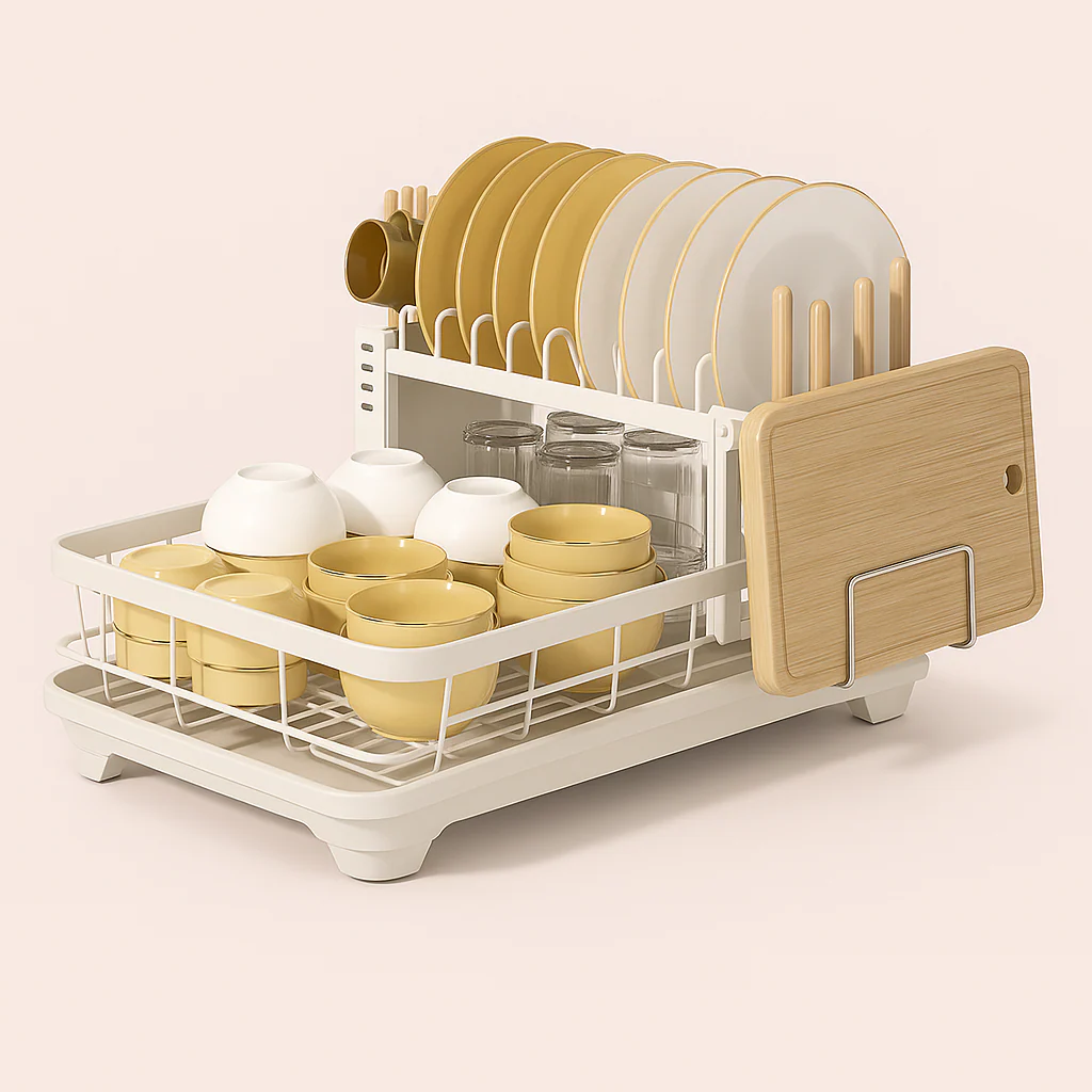 Opvaskestativ med To Niveauer - Sort & Hvid - Rustfrit Stål