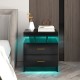 LED Nightstand with 2 Storage Drawers for Bedroom