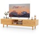 63 Inches Mid Century Modern Bamboo TV Stand with Sliding Doors