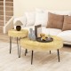 Set of 2 Solid Wood Ring Pattern Farmhouse Round Coffee Tables