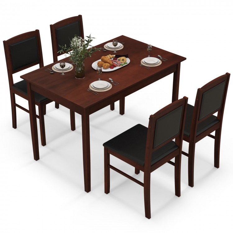 5-Piece Dining Set for 4 with Rubber Wood Legs for Small Dining Room