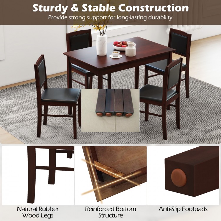 5-Piece Dining Set for 4 with Rubber Wood Legs for Small Dining Room