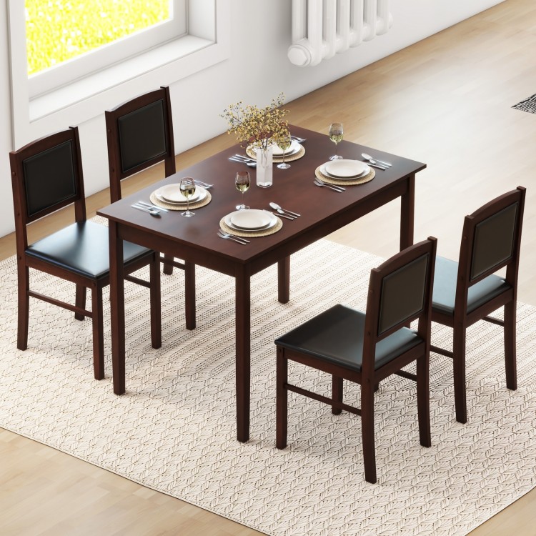 5-Piece Dining Set for 4 with Rubber Wood Legs for Small Dining Room