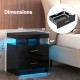 LED Nightstand with 2 Storage Drawers for Bedroom