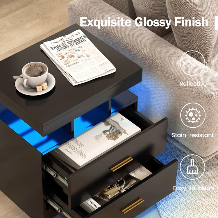 LED Nightstand with 2 Storage Drawers for Bedroom