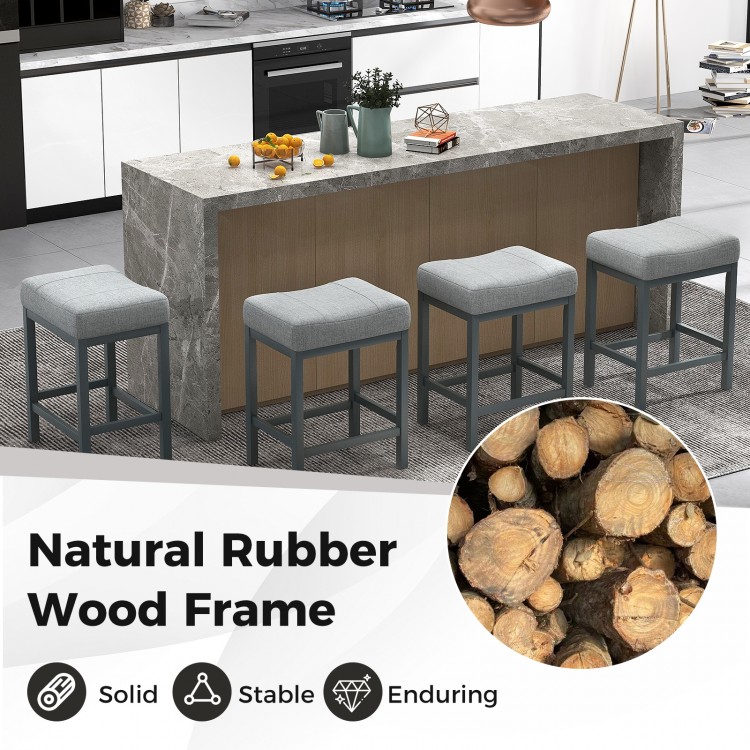 24.5 Inches Linen Fabric Saddle Stools Set of 2 with Cushioned Seat