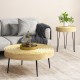 Set of 2 Solid Wood Ring Pattern Farmhouse Round Coffee Tables