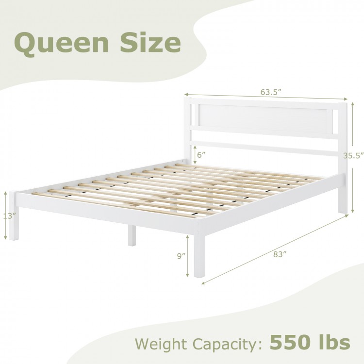Twin/Full/Queen Size Wood Bed Frame with Headboard and Wooden Slats Support