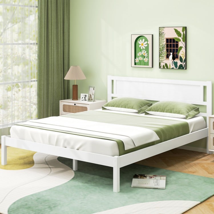 Twin/Full/Queen Size Wood Bed Frame with Headboard and Wooden Slats Support
