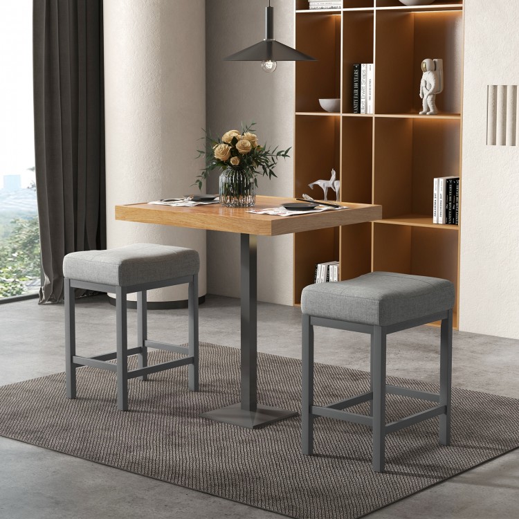 24.5 Inches Linen Fabric Saddle Stools Set of 2 with Cushioned Seat