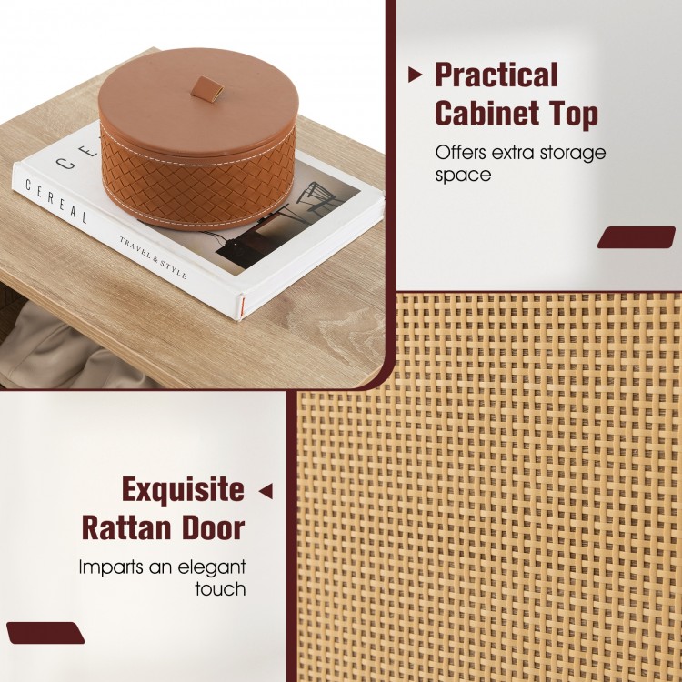 2-in-1 Rattan Shoe Cabinet with Bench Shoe Storage Bench with Washable Cushion