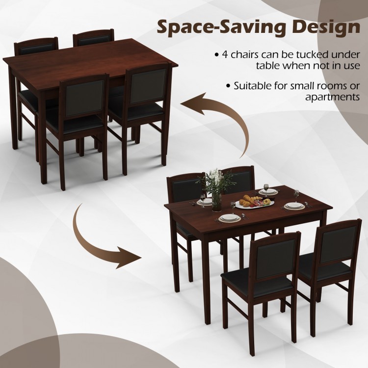 5-Piece Dining Set for 4 with Rubber Wood Legs for Small Dining Room