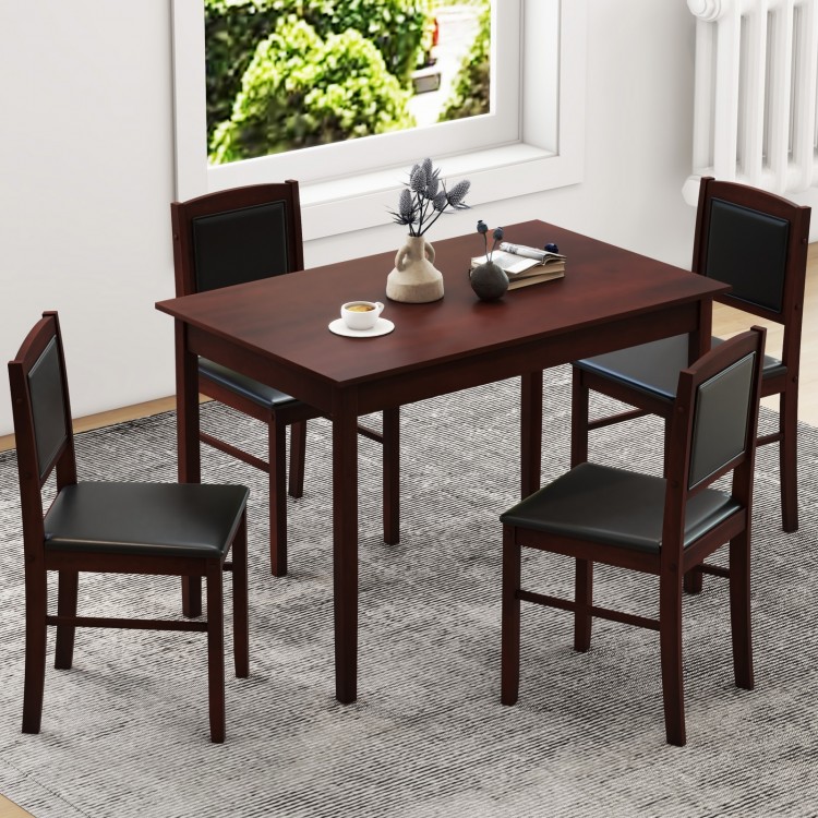 5-Piece Dining Set for 4 with Rubber Wood Legs for Small Dining Room