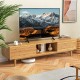 63 Inches Mid Century Modern Bamboo TV Stand with Sliding Doors