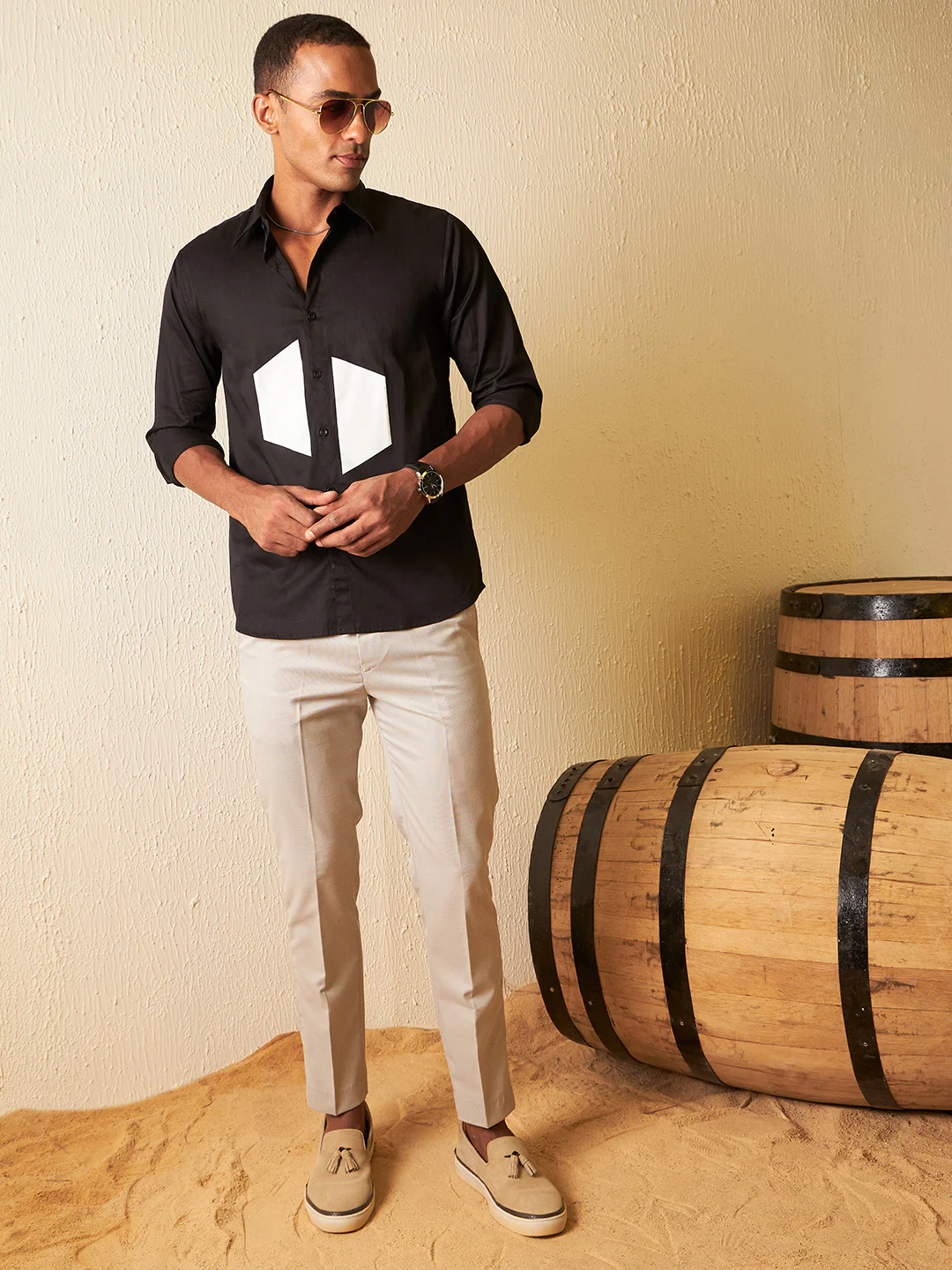 Black: Rubber Printed Party Wear Casual Shirt
