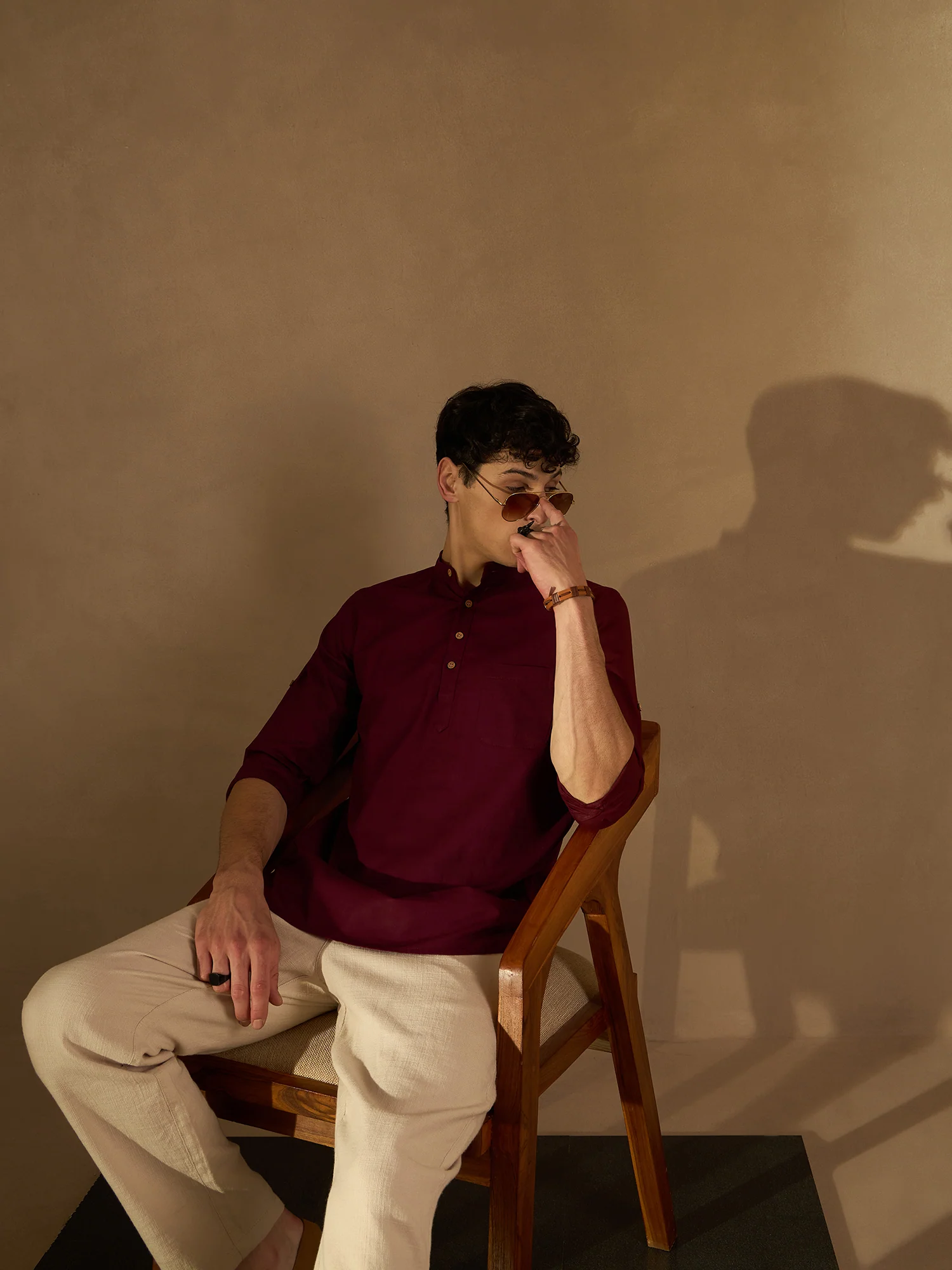 DENNISON Men Maroon Pure Cotton Solid Kurta
