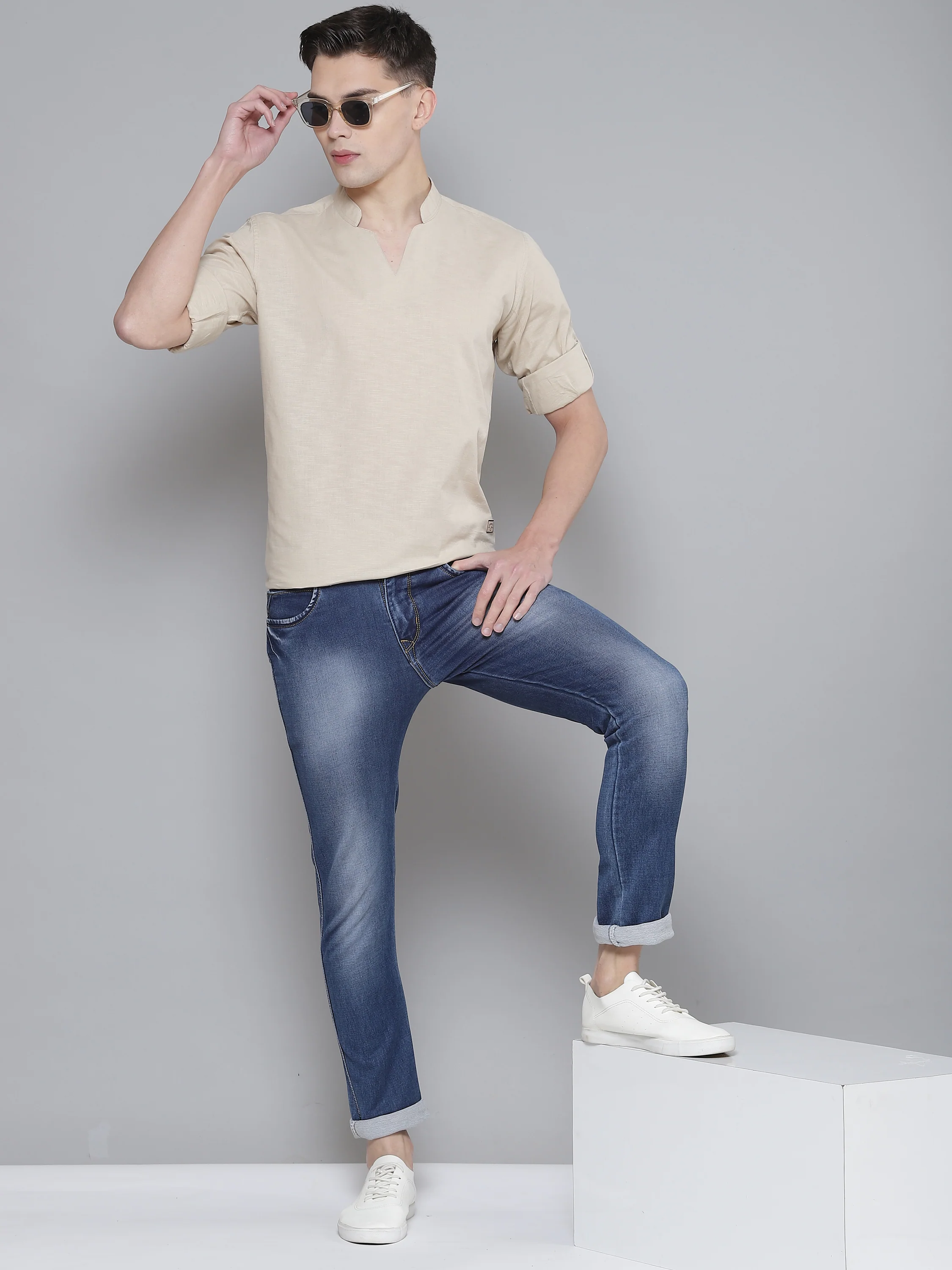 Men Beige Comfort Fit Kurta