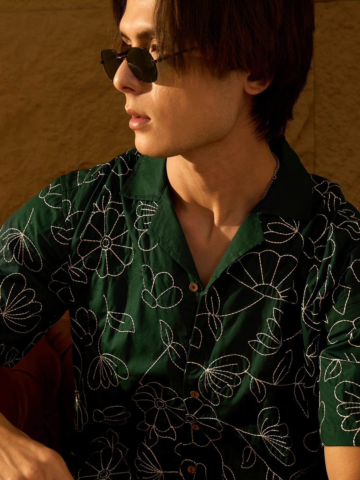 Green: Half Sleeves Embroidery Oversized Shirt