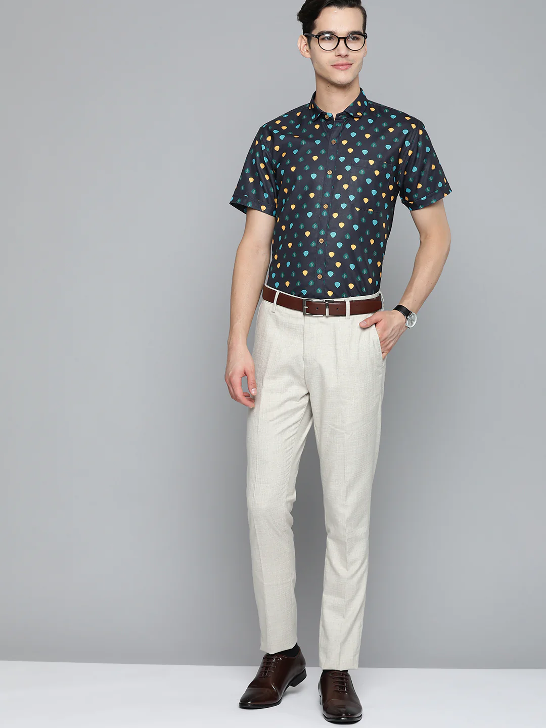 Navy Blue: Half Sleeves Comfort Printed Shirt