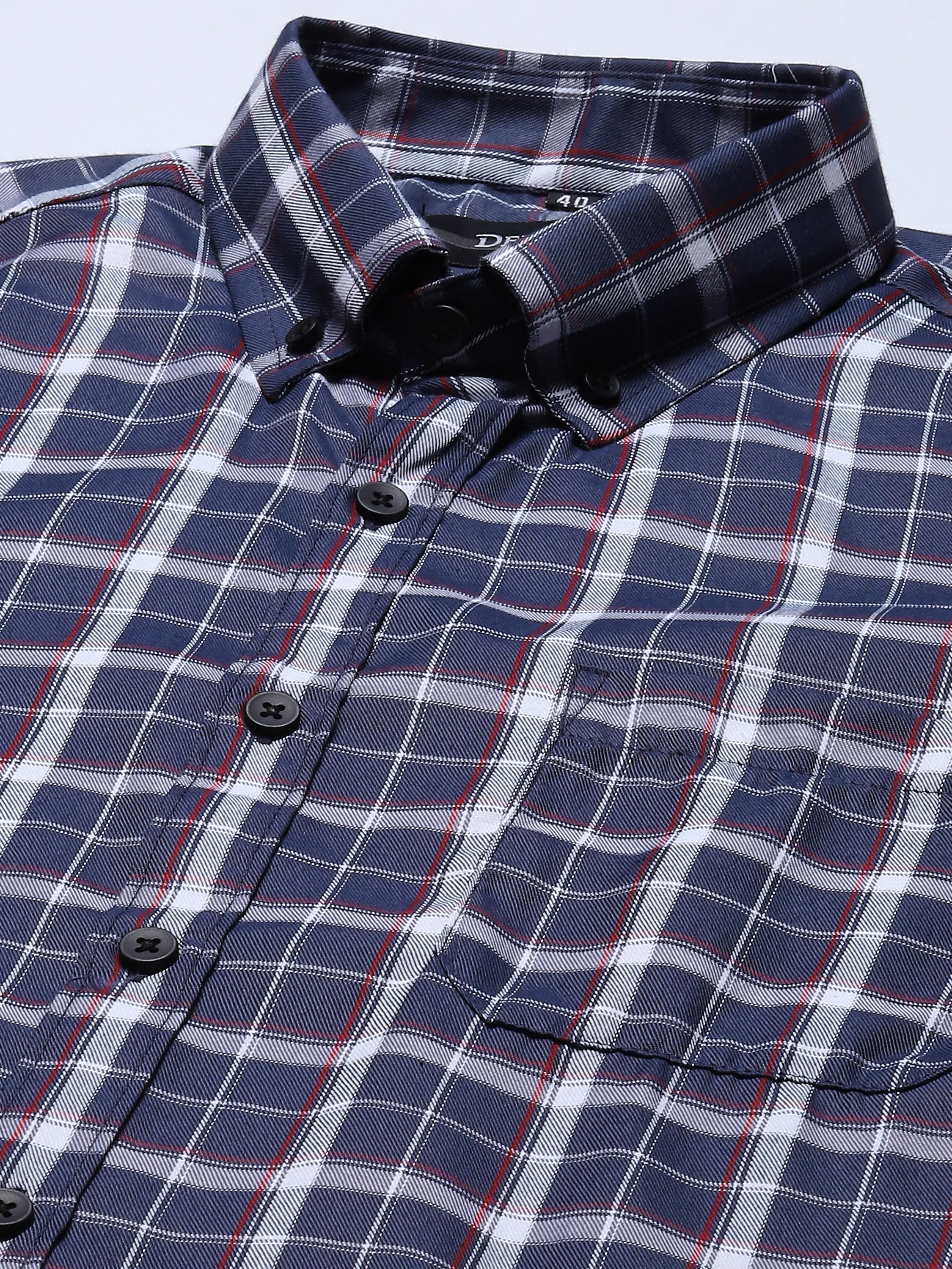 Grey And White: Checked Formal Shirt
