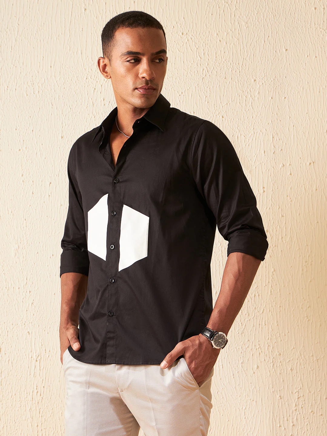 Black: Rubber Printed Party Wear Casual Shirt