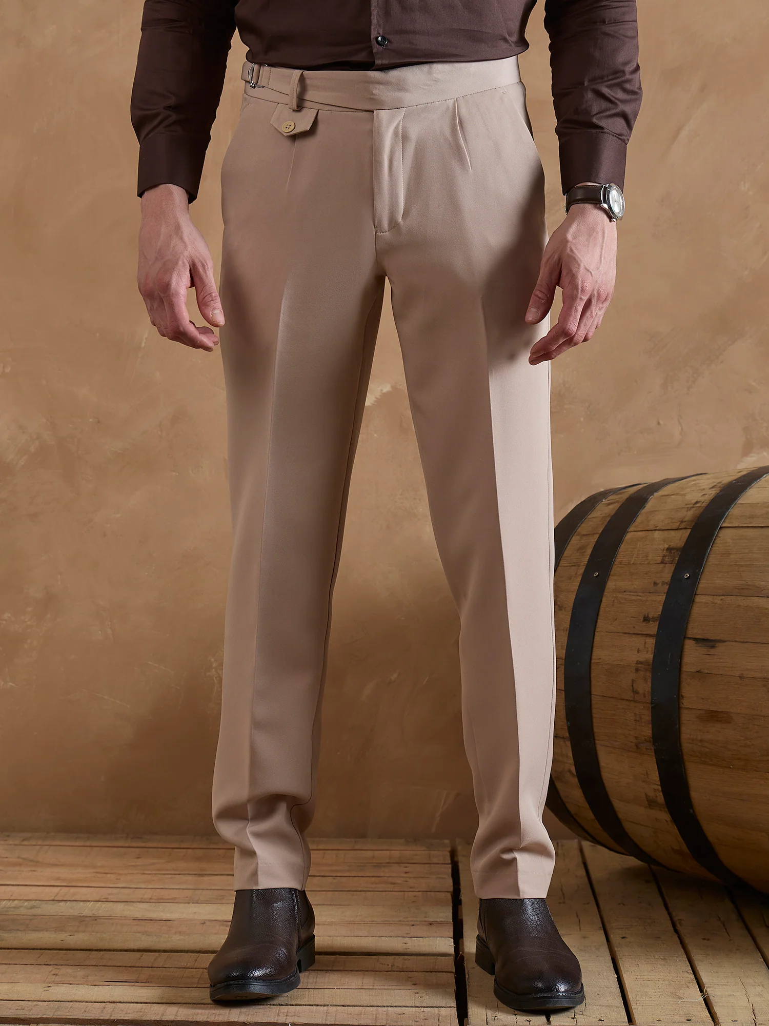 Beige: Adjustable Fastening Gurkha Trouser