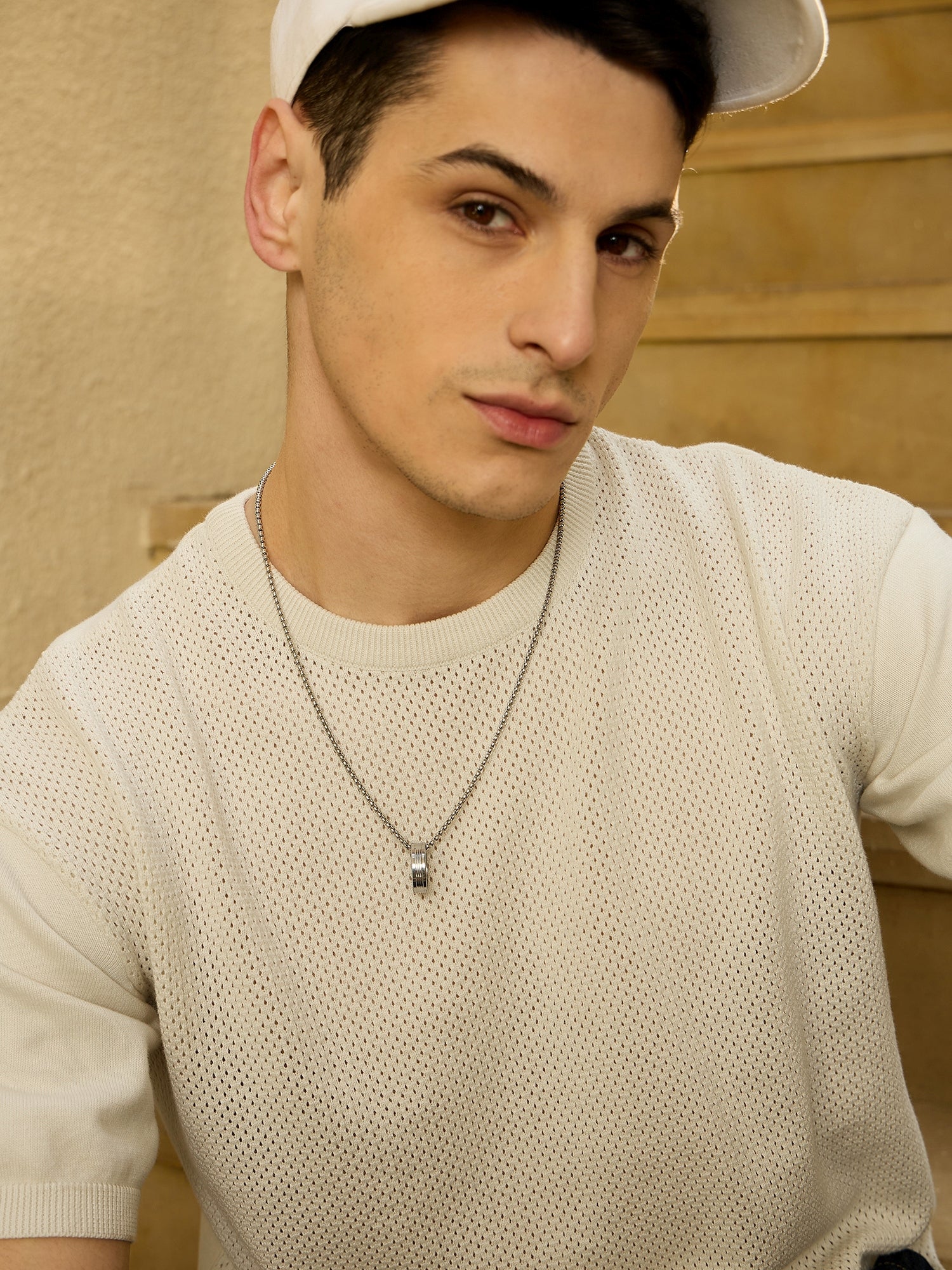 White: Relaxed Round Neck Knitted T-Shirt