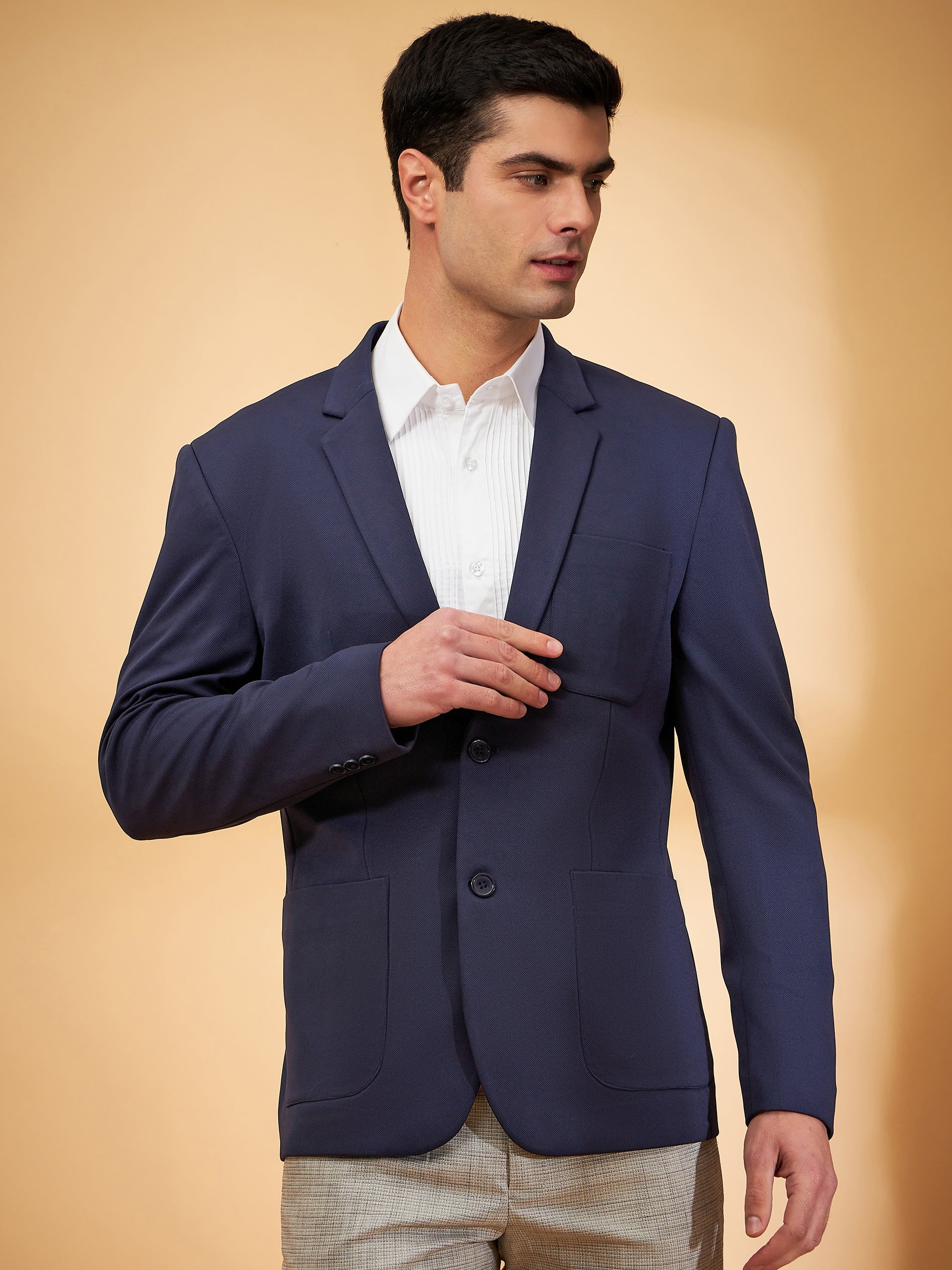 DENNISON Men Navy Blue Single Breasted Blazer