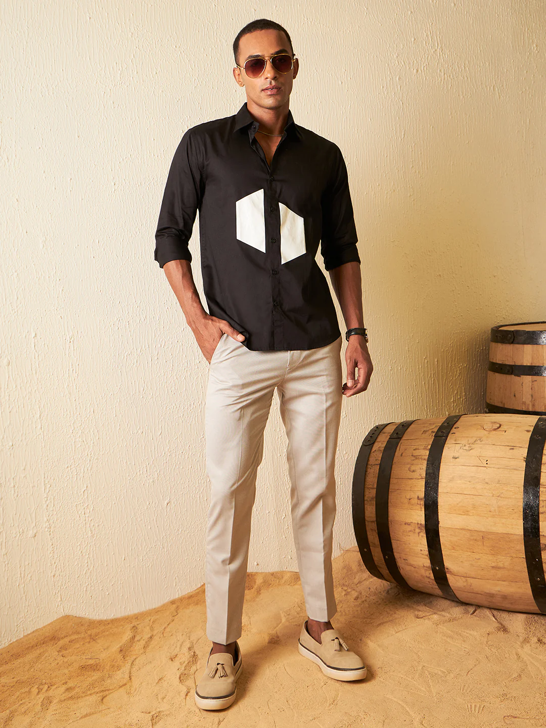 Black: Rubber Printed Party Wear Casual Shirt