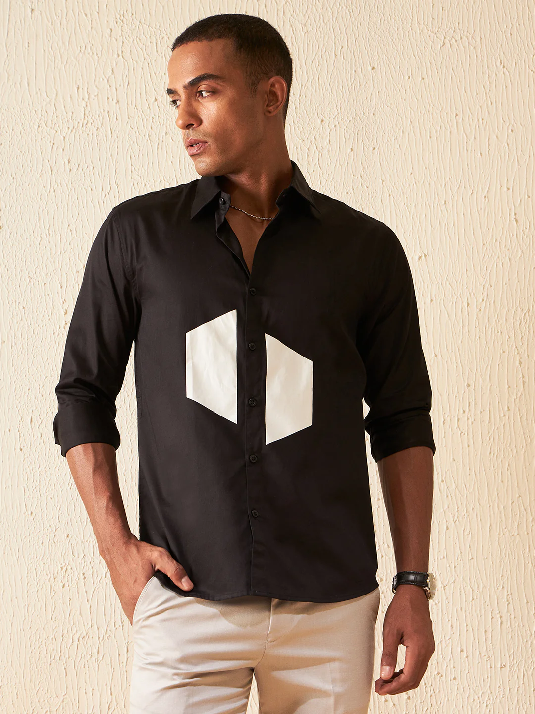 Black: Rubber Printed Party Wear Casual Shirt
