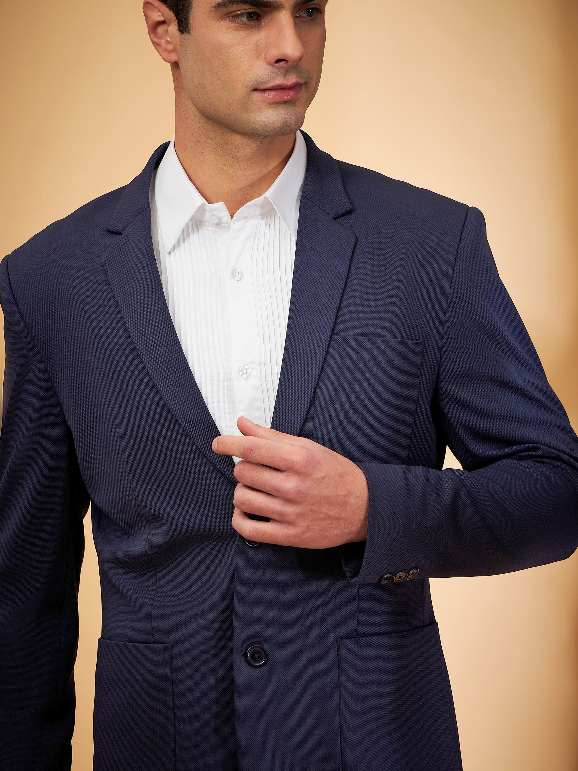 DENNISON Men Navy Blue Single Breasted Blazer