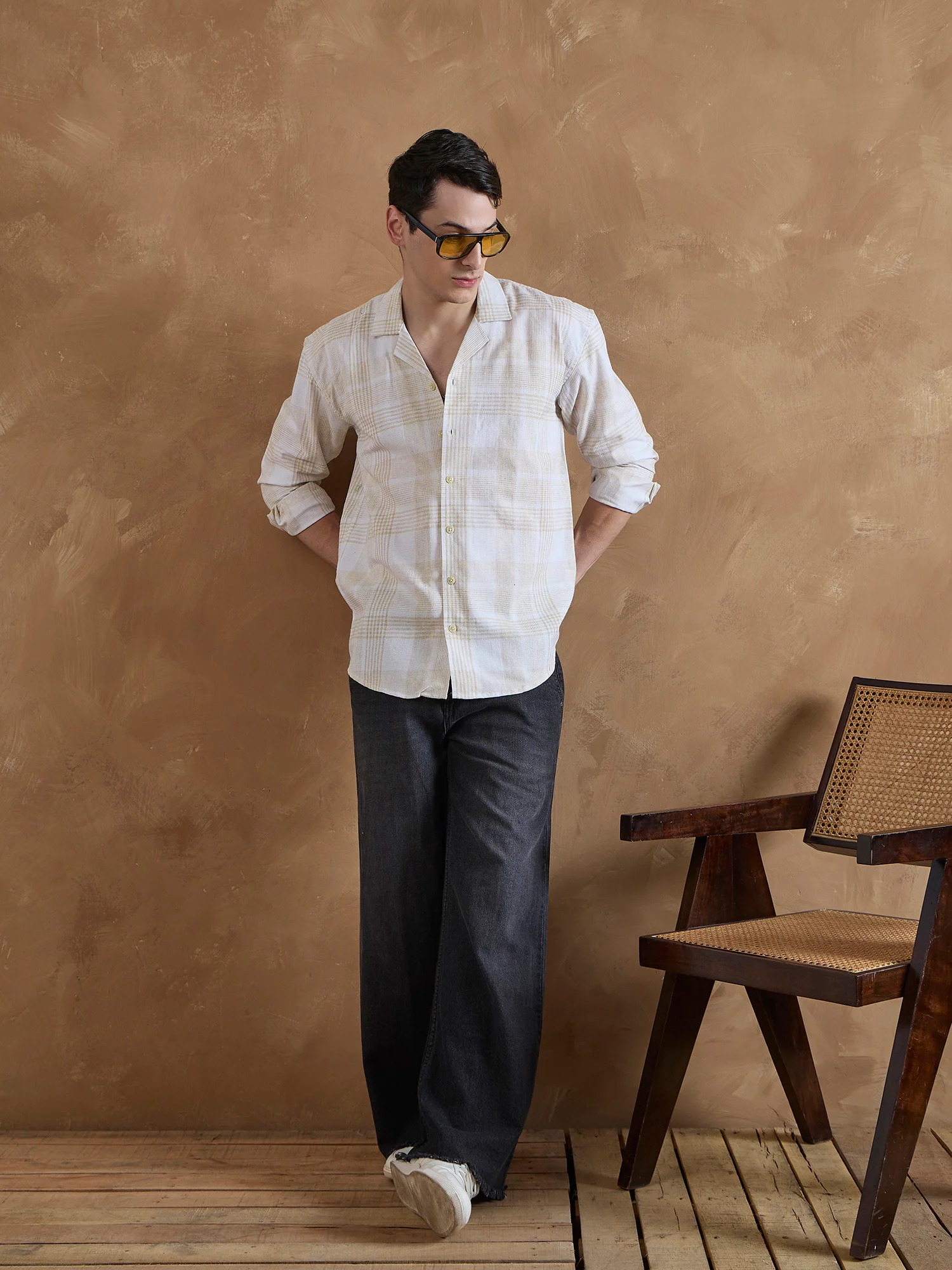 Yellow & White: Full Sleeves Checkered Shirt