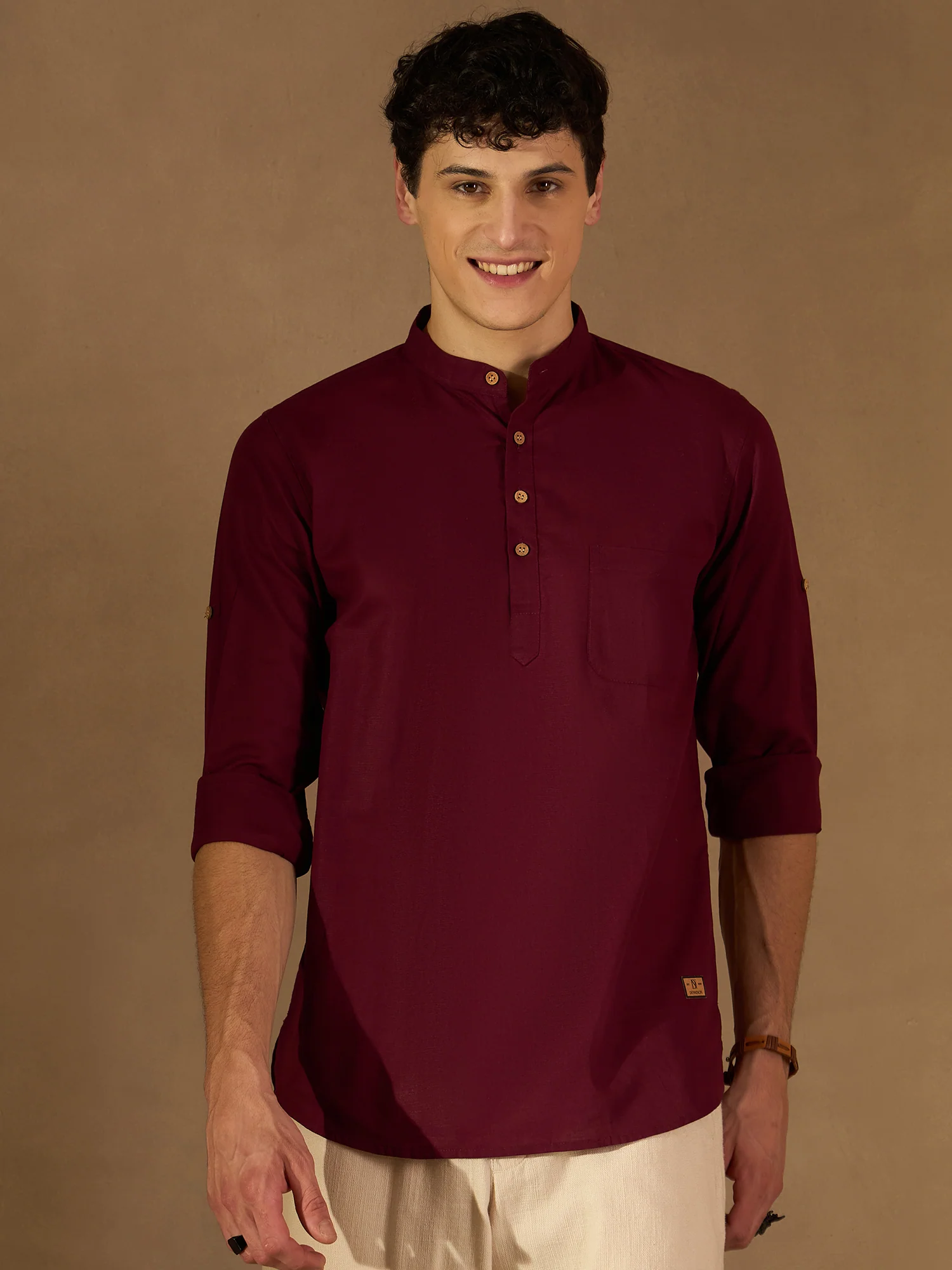 DENNISON Men Maroon Pure Cotton Solid Kurta