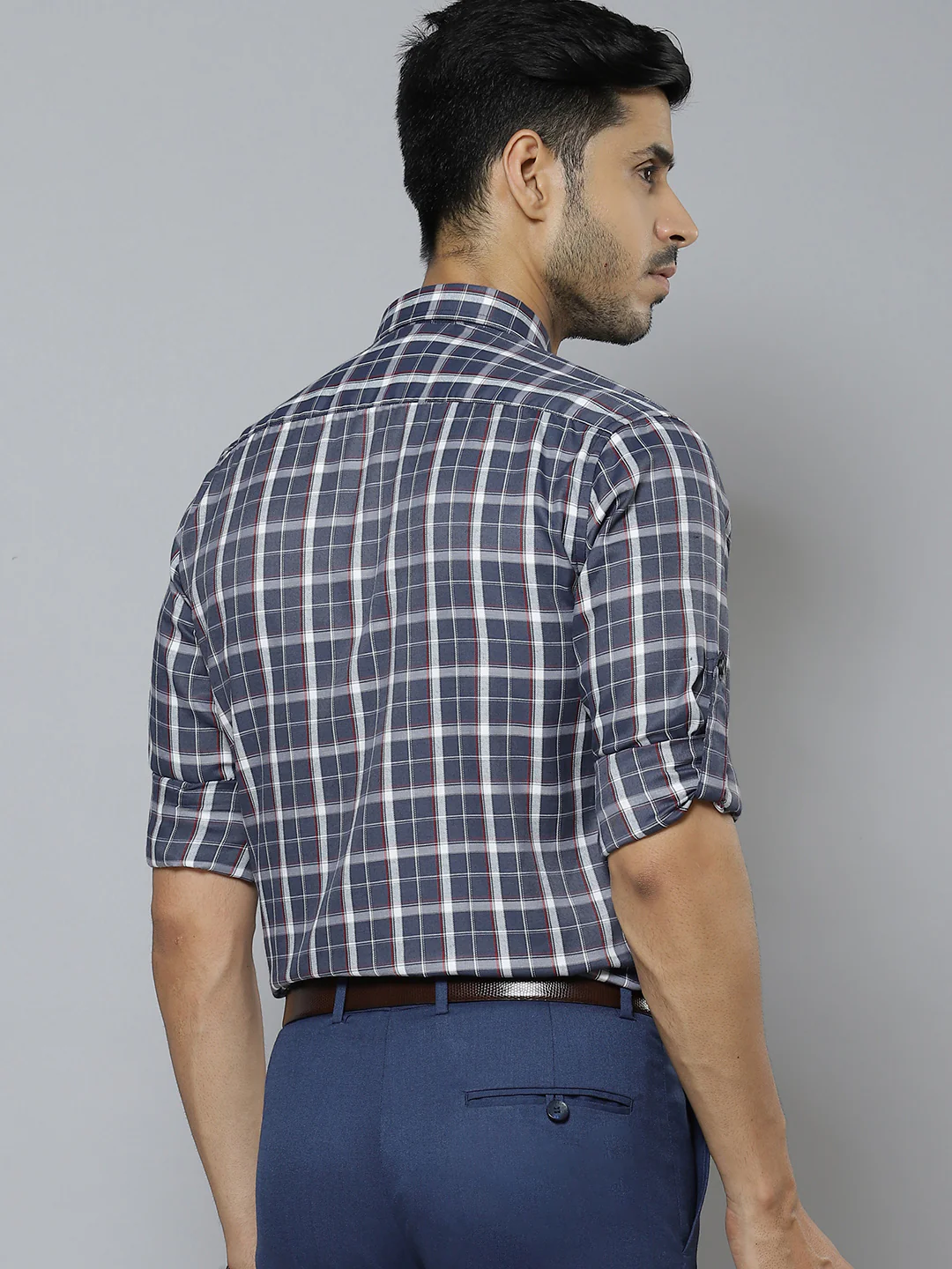 Grey And White: Checked Formal Shirt