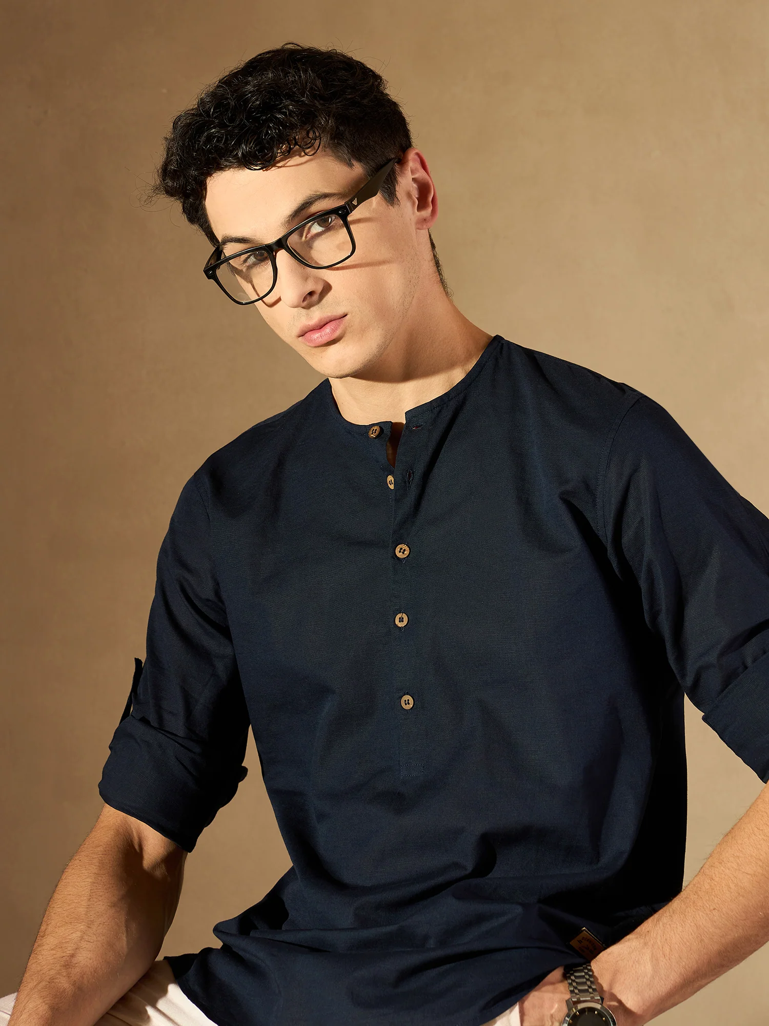 DENNISON Men Solid Linen Kurta
