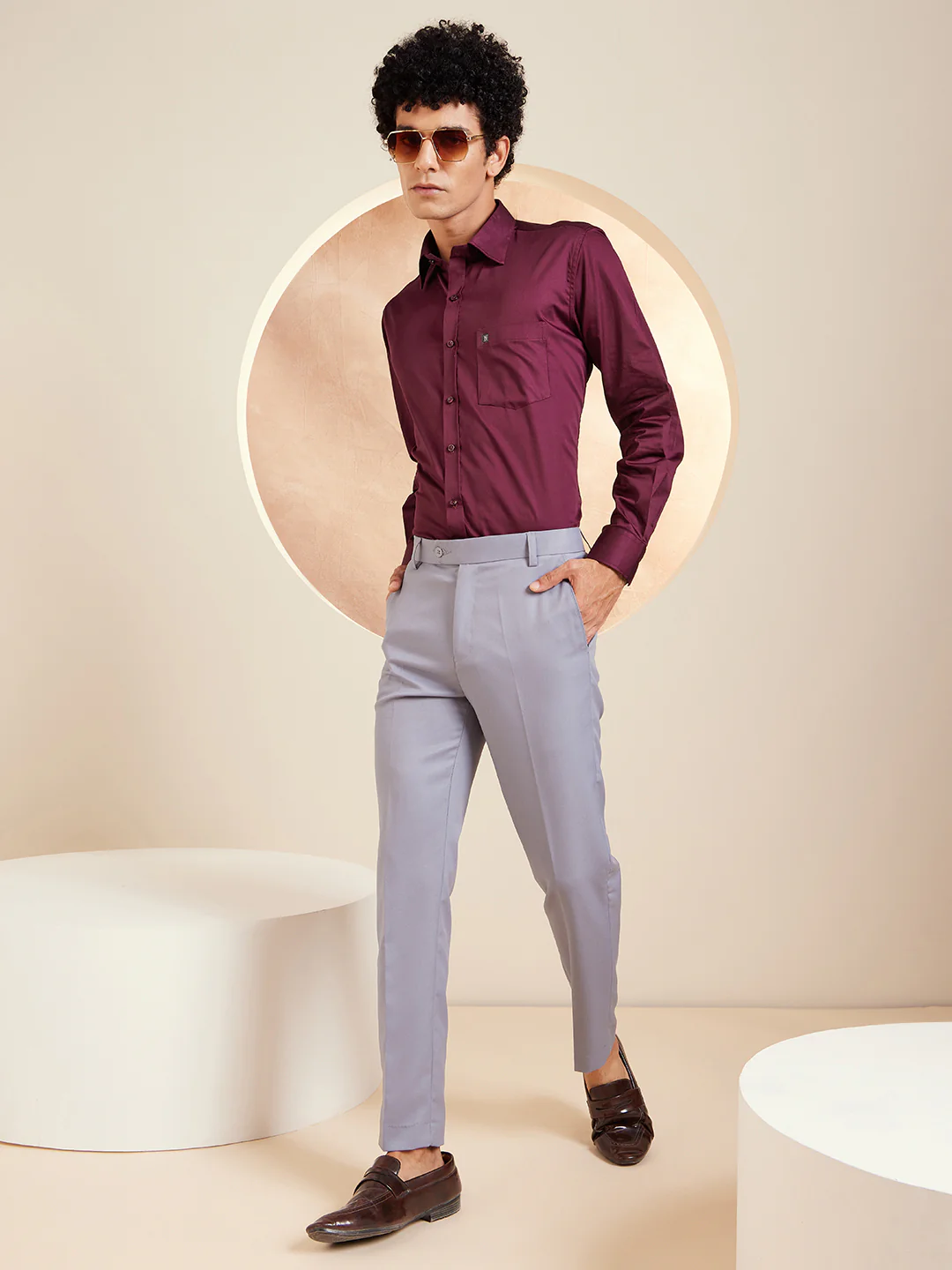 DENNISON Wine Pure Cotton Formal Shirt