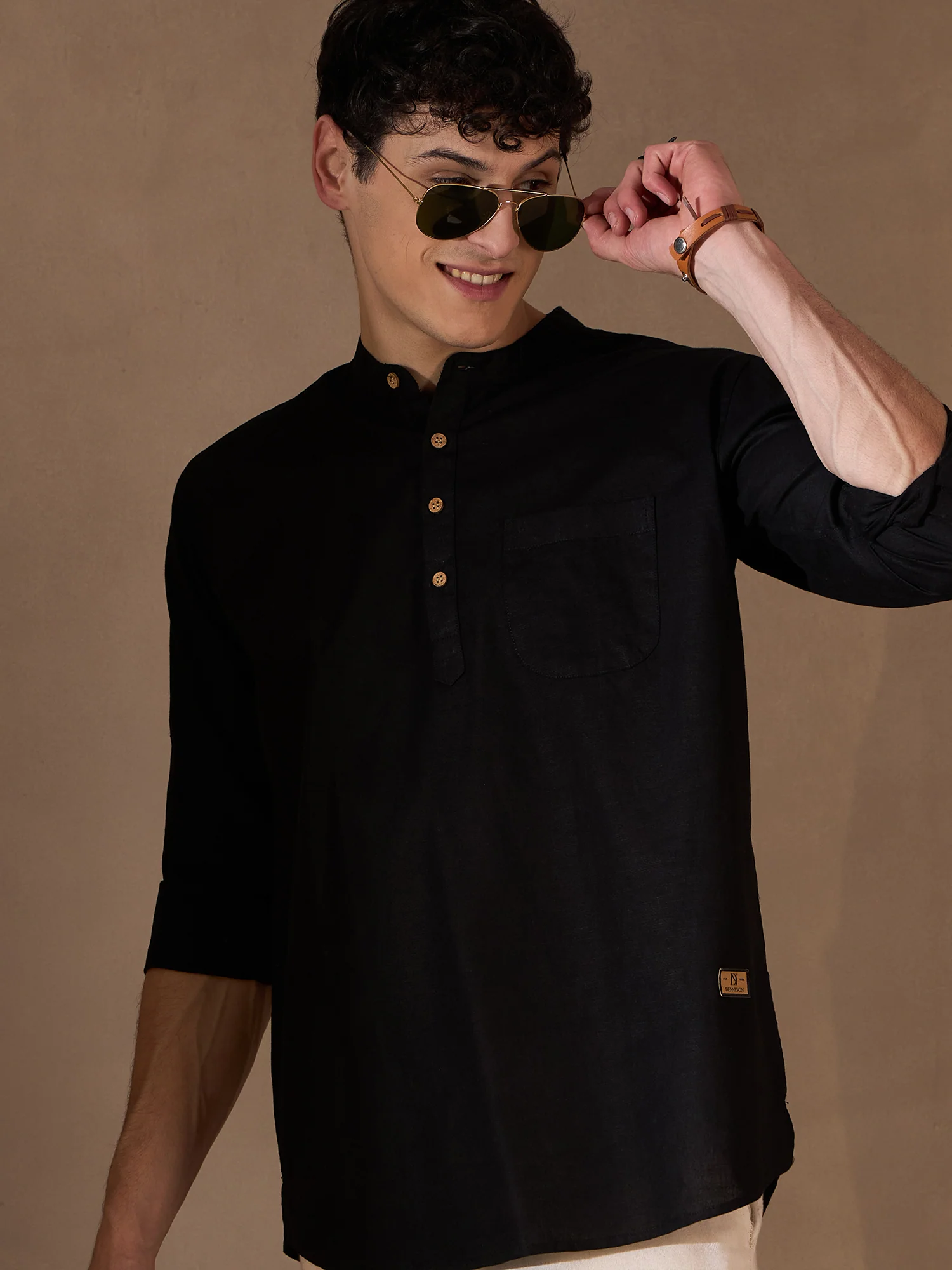 Men Black Cotton Kurta